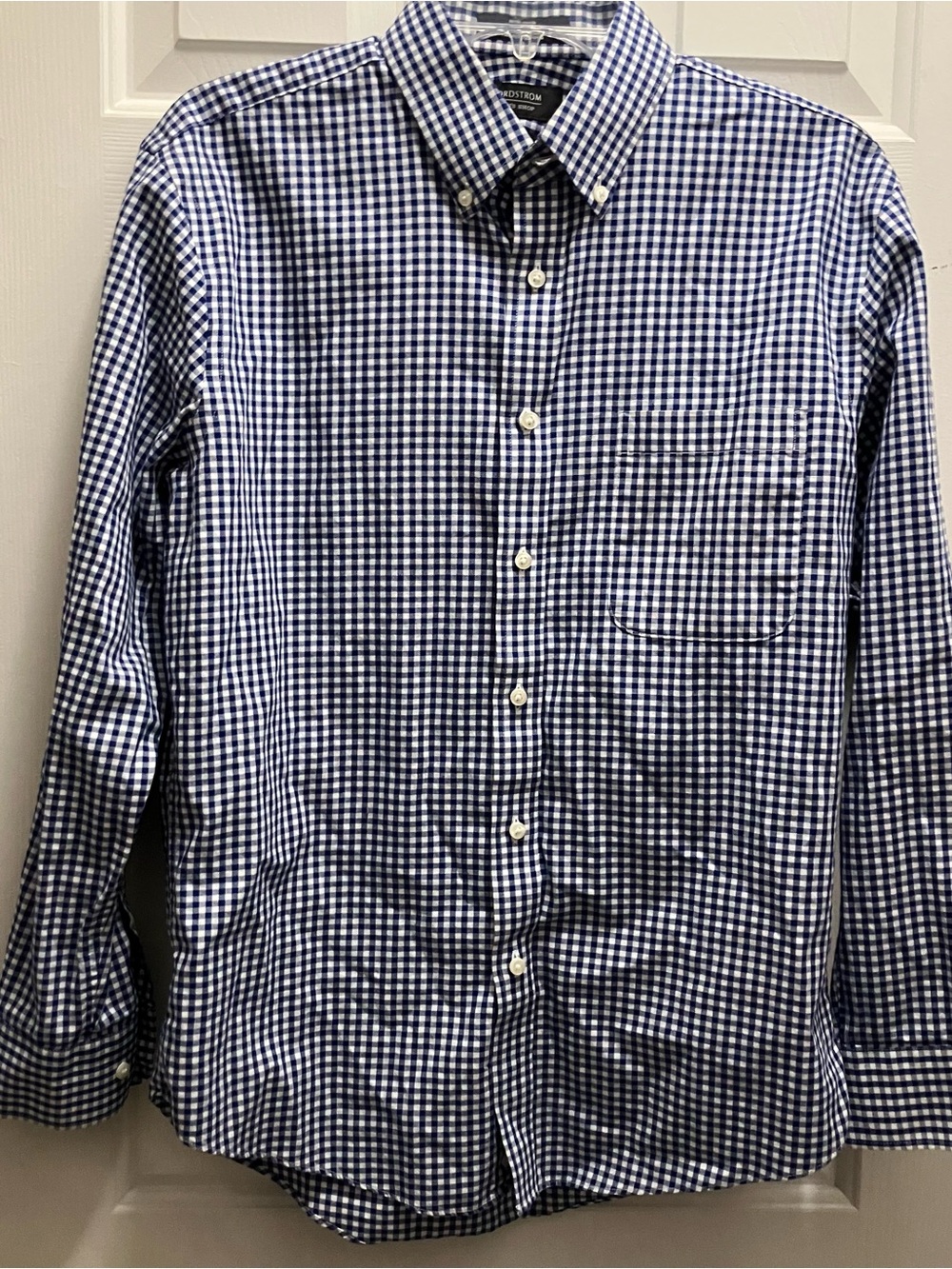 Nordstrom blue and white gingham check button-down shirt 15 1/2 32/33